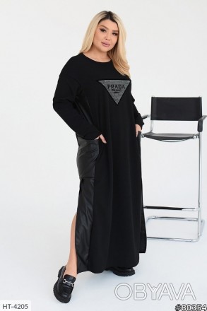 Сукня HT-4205
 Тканина: креп-дайвінг +еко-шкіра
 Колір, чорний, пляшка, хакі
 50. . фото 1