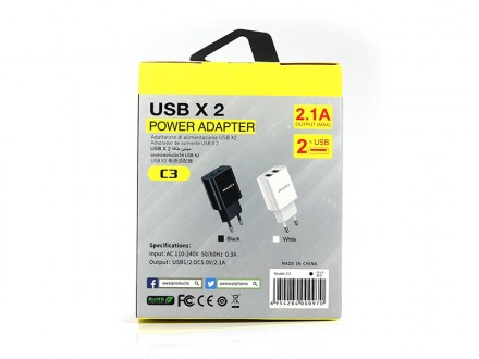 Зарядное устройство AWEI C3 120шт 8745 Сетевой адаптер с двумя входами USB. Можн. . фото 6