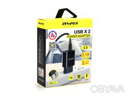 Зарядное устройство AWEI C3 120шт 8745 Сетевой адаптер с двумя входами USB. Можн. . фото 1