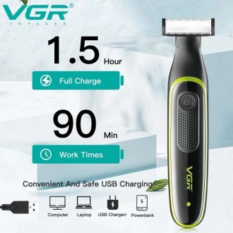 Чоловічий акумуляторний триммер для бороди та вусів VGR V-017 верстат для волого. . фото 7