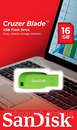 USB флеш накопичувач SANDISK 16GB Cruzer Blade Green USB 2.0 (SDCZ50C-016G-B35GE. . фото 2