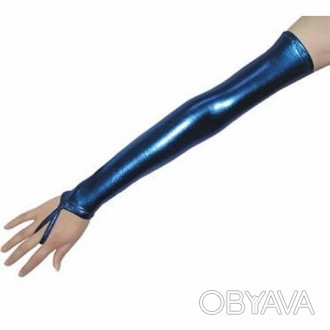 Синие длинные блестящие перчатки. Материал: латекс+винил.Изобретательности и фан. . фото 1