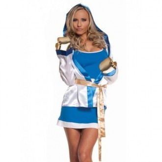Костюм боксёрши состоит из платья голубого цвета, халатика и перчаток.Карнавальн. . фото 2