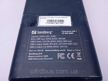 Sandberg USB Type-C PD 20W 20000mAh (420-59)
Внимание! Комісійний товар. Уточнюй. . фото 3