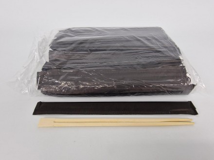 Палочки для суши бамбуковые в черной бумажной индивидуальной упаковке. . фото 3