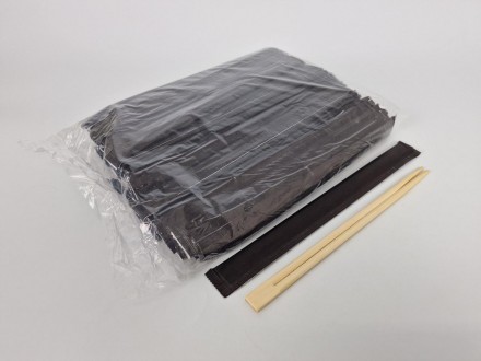 Палочки для суши бамбуковые в черной бумажной индивидуальной упаковке. . фото 2