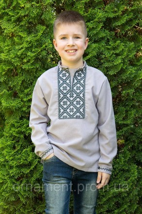 Лляна вишиванка на хлопчика в сірому кольорі, страдиційна модель у стильному заб. . фото 6