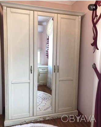 Пропонуємо білу 3х дверну шафу Артеміда з дзеркалами в класичному стилі з дерева. . фото 1