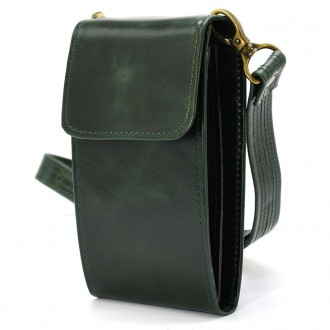Шкіряна жіноча сумка-чохол панч GE-2122-4lx TARWA, зелена глянець, зелена зі шкі. . фото 2