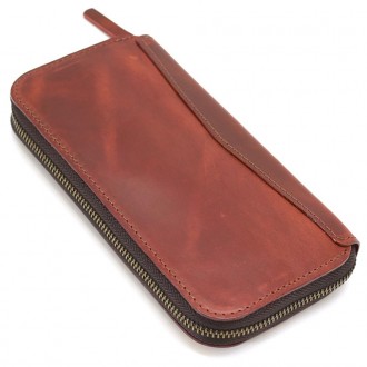 Шкіряний гаманець клатч на блискавці TARWA RR-711-3md бордовий. Усередині два ві. . фото 2