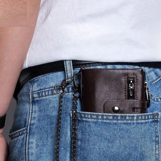 Чоловічий гаманець розкладний з ланцюжком TW040B Bull Натуральна шкіра теляча. В. . фото 7