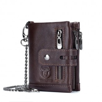 Чоловічий гаманець розкладний коричневий з ланцюжком TW040C Bull Натуральна шкір. . фото 2