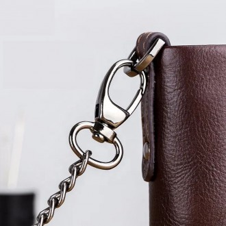 Чоловічий гаманець розкладний коричневий з ланцюжком TW040C Bull Натуральна шкір. . фото 4