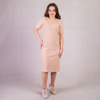 Платье женское в рубчике длинное для беременных с коротким рукавом бежевый 46-54. . фото 5