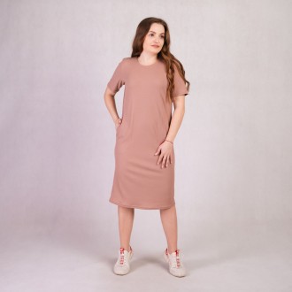 Платье женское в рубчик длинное для беременных с коротким рукавом коричневый 46-. . фото 2