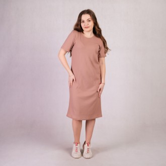 Платье женское в рубчик длинное для беременных с коротким рукавом коричневый 46-. . фото 3