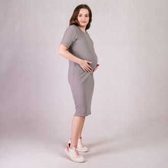 Платье в рубчик длинное для беременных с коротким рукавом серый 46-54р.
Это элег. . фото 3