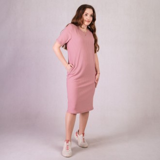 Платье для беременных в рубчик с коротким рукавом розовый 46-54р.
Это элегантное. . фото 3