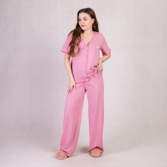Пижама женская домашняя летняя футболка и штаны хлопок розовый 44-54р.
Женская л. . фото 2