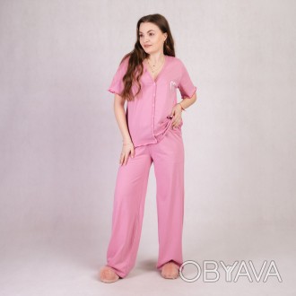 Пижама женская домашняя летняя футболка и штаны хлопок розовый 44-54р.
Женская л. . фото 1