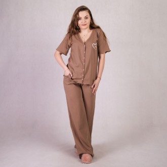 Пижама женская футболка и штаны домашняя летняя хлопок коричневый 44-54р.
Женска. . фото 2