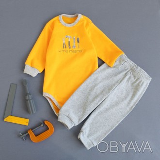 Набір для новонародженого хлопчика боді та штани з вишивкою інструментів від ТМ . . фото 1
