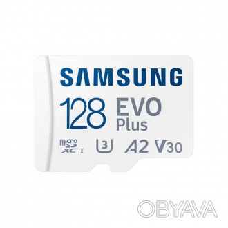 Карта памяти Samsung Evo Plus microSDXC 128GB UHS-I U3 V30 A2 + SD адаптер сочет. . фото 1