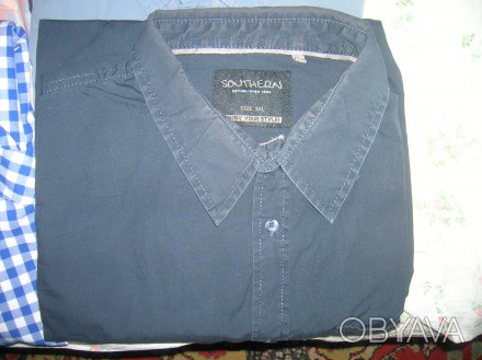 Рубашка синяя (индиго)  плотная мужская  SOUTHERN 3XL .
Плечи-54, рукав-70, объ. . фото 1
