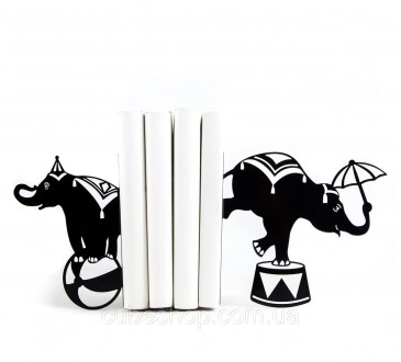 Металлические держатели для книг "Цирковые слоны" - комплект из двух стильных чё. . фото 2