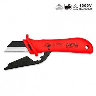 Нож для снятия изоляции с пяткой TOPTUL 1000V VDE SFAC5018V4. Нож кабельный изол. . фото 2