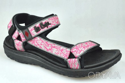 Чорні з рожевим спортивні жіночі сандалі Neringa від популярного бренду Lee Coop. . фото 1