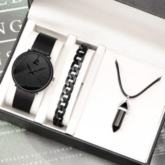 Набор подарочный кварцевые часы браслет кулон черный.
ВАЖНО! Без подарочной коро. . фото 2