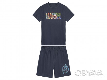 Летняя детская трикотажная пижама Marvel. Комплект состоит из шортиков и футболк. . фото 1
