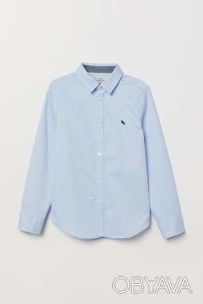 Рубашка из хлопковой ткани с отложным воротником, пуговицами спереди, кокеткой с. . фото 1