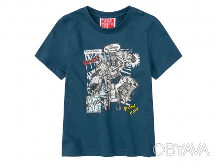 Хлопковая футболка с принтом Transformers спереди. Коротким рукавом и круглым вы. . фото 1