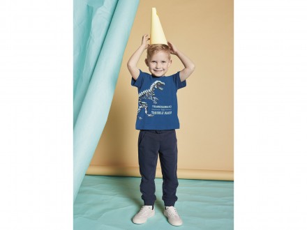 Хлопковая футболка бренда Lupilu с принтом спереди. Коротким рукавом и круглым в. . фото 3