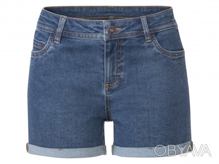 Женские джинсовые шорты от бренда Esmara. Подвернуты снизу, с карманами спереди . . фото 1