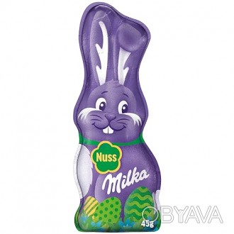 Великодній шоколадний Зайчик Milka Smile Bunny Nuss 45 грам шматочками фундука. . фото 1