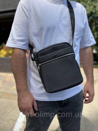 
Чоловіча сумка Lacoste лакосту нейлон через плече ділова сумка чорна на щодень . . фото 2