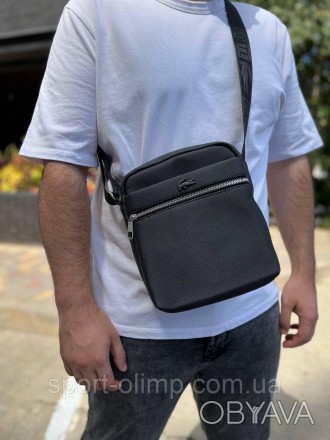 
Чоловіча сумка Lacoste лакосту нейлон через плече ділова сумка чорна на щодень . . фото 1