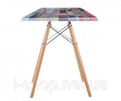 Квадратний стіл, стільниця з матеріалу верзаліт 70*70 см, дерев'яні ніжки, натур. . фото 2