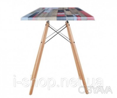 Квадратний стіл, стільниця з матеріалу верзаліт 70*70 см, дерев'яні ніжки, натур. . фото 1