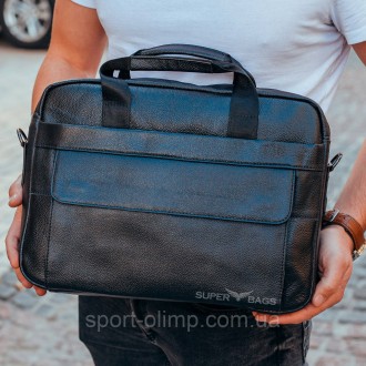 Мужская черная сумка для ноутбука и документов кожаная 471171 
 
Характеристика:. . фото 2