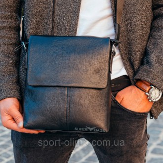 Кожаная мужская черная сумка мессенджер на плечо Tiding Bag N722-317 
Характерис. . фото 2