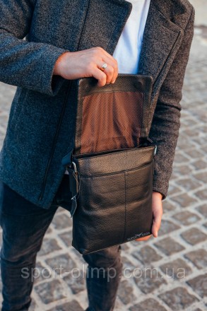 Кожаная мужская черная сумка мессенджер на плечо Tiding Bag N722-317 
Характерис. . фото 6