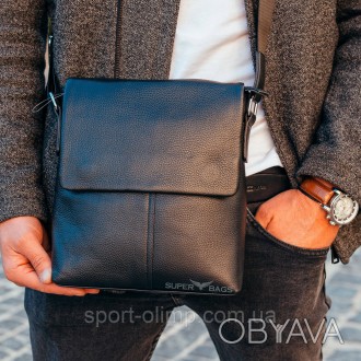 Кожаная мужская черная сумка мессенджер на плечо Tiding Bag N722-317 
Характерис. . фото 1