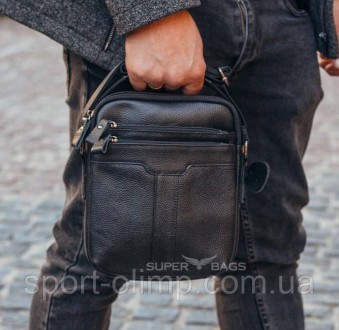 Кожаная мужская черная сумка-мессенджер через плечо Tiding Bag A25-2378A 
 
Хара. . фото 3