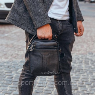 Кожаная мужская черная сумка-мессенджер через плечо Tiding Bag A25-2378A 
 
Хара. . фото 5