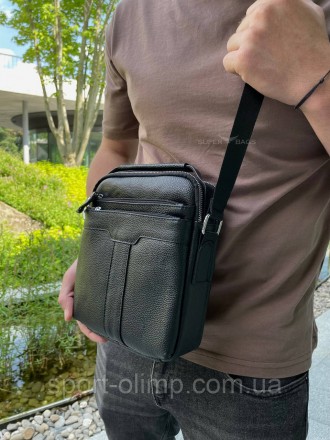 Кожаная мужская черная сумка-мессенджер через плечо Tiding Bag A25-2378A 
 
Хара. . фото 9