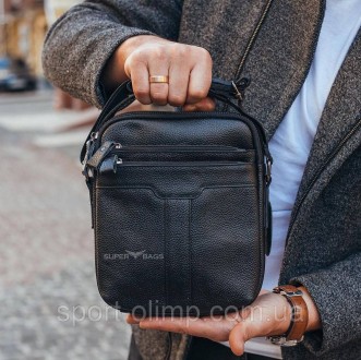 Кожаная мужская черная сумка-мессенджер через плечо Tiding Bag A25-2378A 
 
Хара. . фото 2